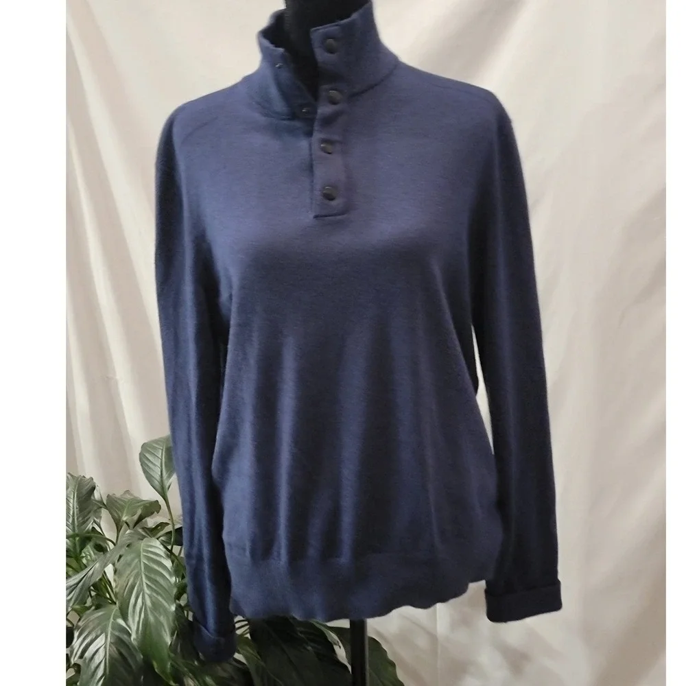 Banana Republic Mens Navy Blue Mock Neck Button Placket Knit Sweater Large